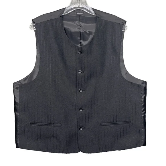 Mens 46R Black Pinstripe Formal Vest Classic 5-Button Dress Waistcoat Wedding - Picture 1 of 7